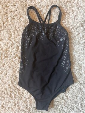Girls' Black Floral ballet leotard